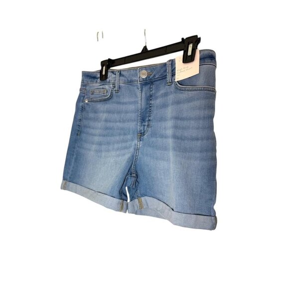 LC Lauren Conrad Womens High Rise Light Wash Cuff Bermuda Jean Shorts Sz 12 New - Picture 5 of 7